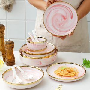 Blush Pink & Gold Rim 16-Piece Dinnerware