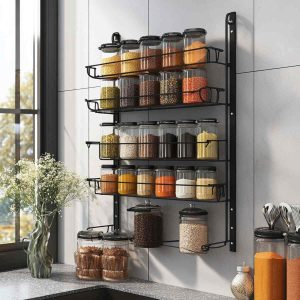 Wall-Mounted 12-Jar Spice Rack Grey