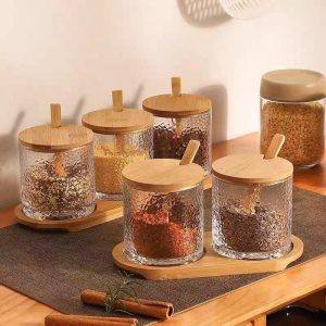 Glass Spice Jar Set with Bamboo Lids
